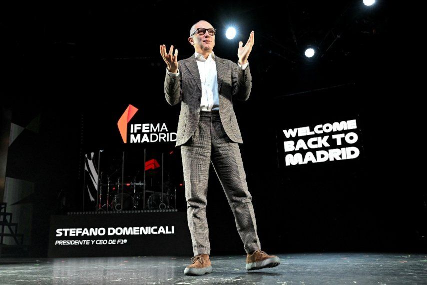 Stefano Domenicali, director general del grupo de Fórmula 1, da una conferencia de prensa en el centro de congresos IFEMA de Madrid el 23 de enero de 2024 cuando el grupo F1 anunció que Madrid organizará un nuevo Gran Premio de España a partir de 2026. &nbsp;
