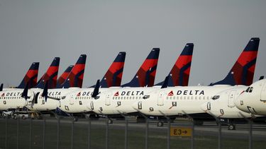Aviones de la compañía Delta en el Aeropuerto de la ciudad de Kansas.&nbsp;