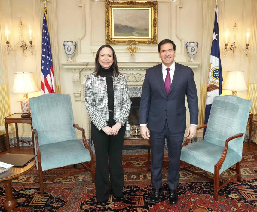 María Corina Machado, líder de Venezuela, y Marco Rubio, secretario de Estado en Washington en enero 2026 