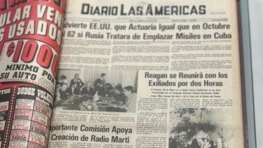 Noticia sobre la creación de Radio Martí, en la primera plana del Diario Las Américas el 15 de mayo de 1983.