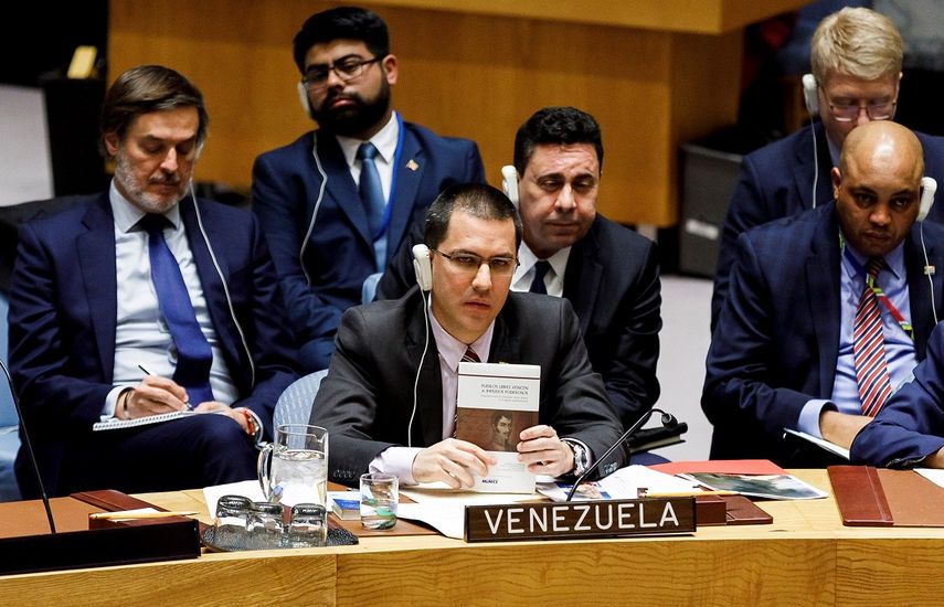 Jorge Arreaza, canciller del régimen de Nicolás Maduro, interviene ante el Consejo de Seguridad de la ONU el 26 de febrero de 2019.
