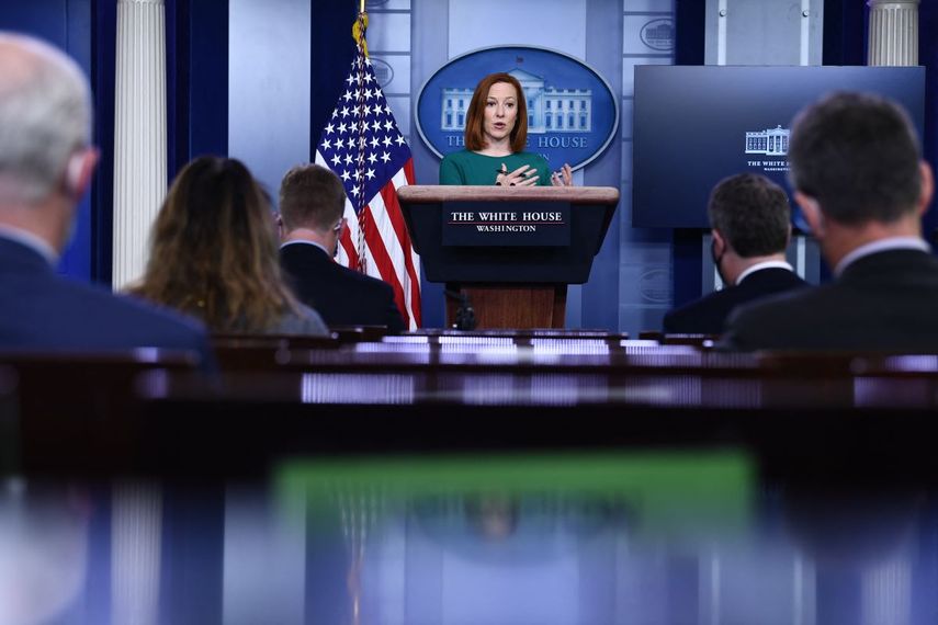 La portavoz de la Casa Blanca, Jen Psaki, durante una conferencia de prensa en EEUU.