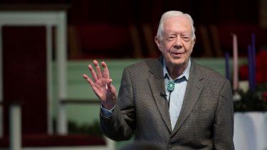 &nbsp;El expresidente estadounidense Jimmy Carter ofrece una clase dominical en la Iglesia Bautista Maranatha en su natal Plains, Georgia, el domingo 13 de diciembre de 2015.