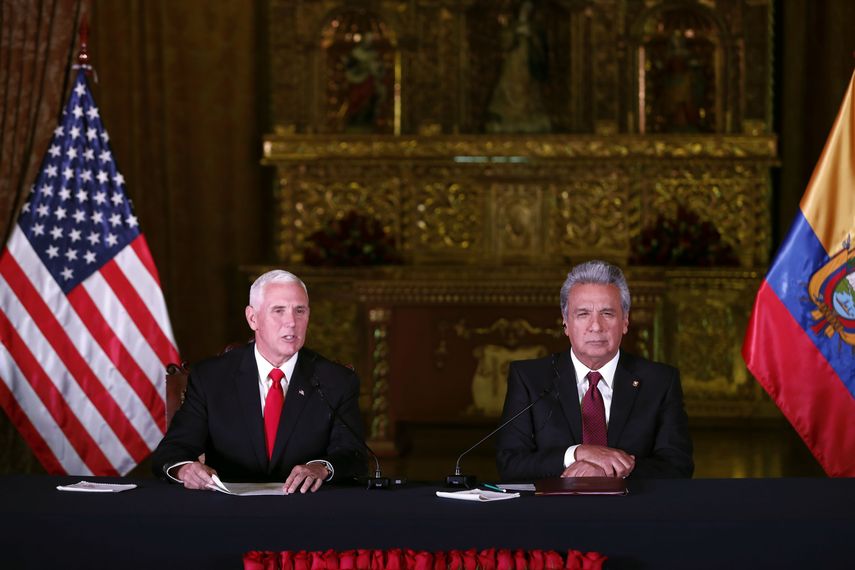 Mike Pence, vicepresidente de Estados Unidos,&nbsp;en un encuentro con el presidente de Ecuador,&nbsp;Lenín Moreno.