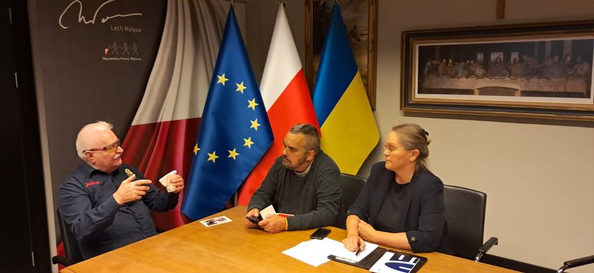 Lech Walesa, Jesús Hernández, Grayna Jakiewicz, Gdansk, Polonia.