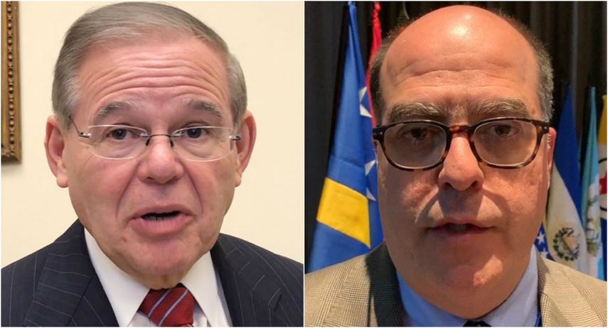 El senador Bob Menéndez, que representa al estado de New Jersey, y&nbsp;Julio Borges, diputado al Parlamento venezolano y representante del gobierno interino de Juan Guaidó ante el Grupo de Lima.