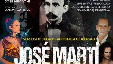Póster promocional del musical Versos de Cuba, canciones de Libertad, que se presenta en el el Teatro Manuel Artime, en Miami. 