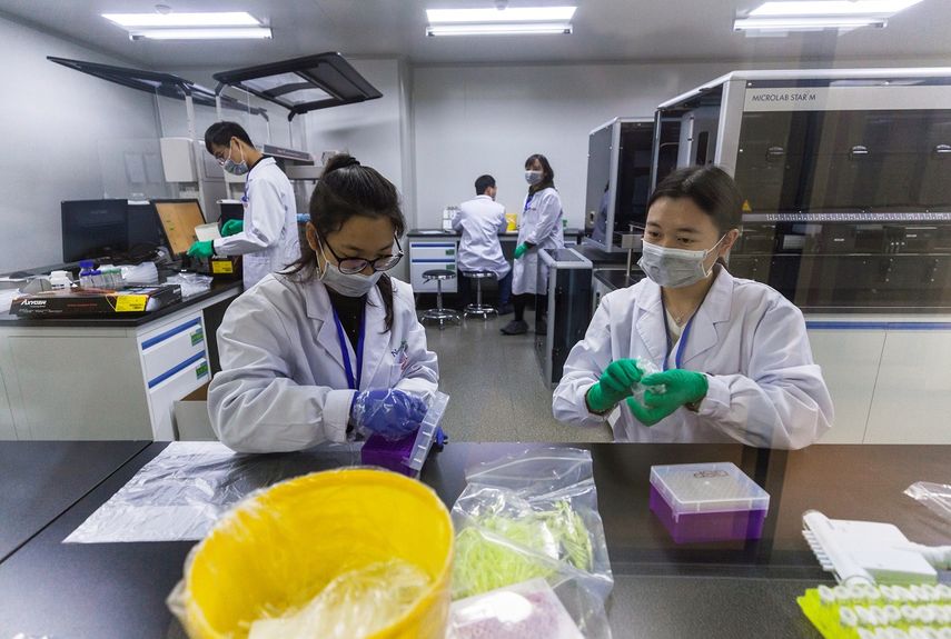 Técnicos trabajan en el laboratorio de investigación de ADN para la secuenciación de genes, en Nanjing (China).&nbsp;