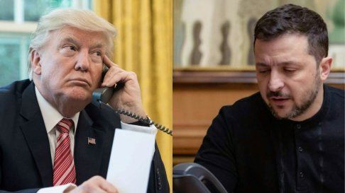 El presidente Donald Trump y su homólogo ucraniano Volodomir Zelenski durante una conversación telefónica. 