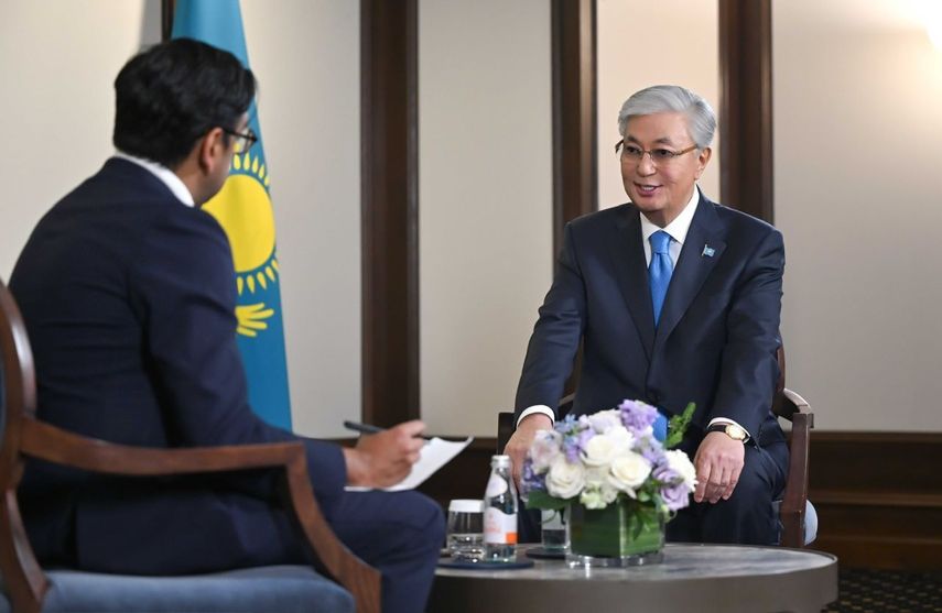 El presidente de Kazajistán, Kassym-Jomart Tokayev, durante una entrevista en la capital estadounidense. &nbsp;