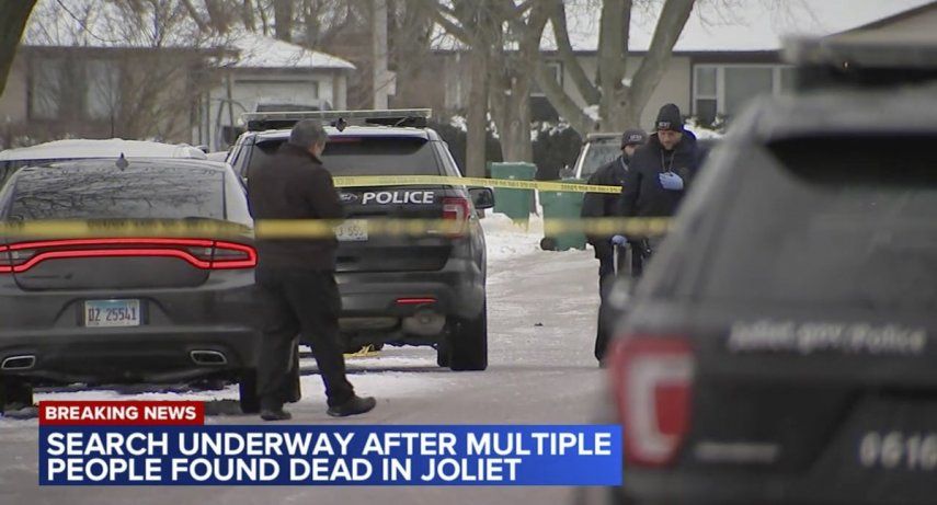 En esta escena tomada de un video proporcionado por WLS-TV ABC 7 Chicago, las autoridades trabajan en una escena del crimen en Joliet, Illinois, el lunes 22 de enero de 2024, tras descubrir a varias personas baleadas y asesinadas en tres lugares desde el domingo en suburbios de Chicago.&nbsp;