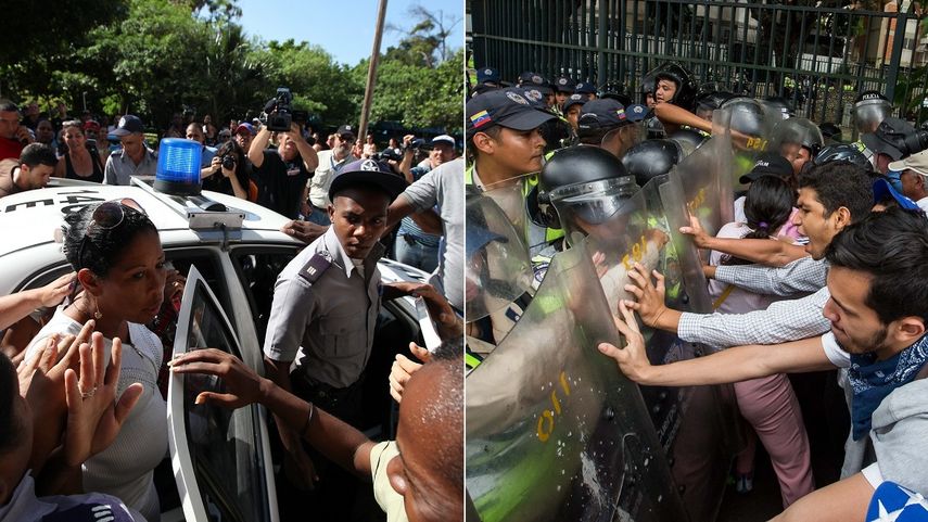 La represión contra quienes se manifiestan en contra del régimen es una característica común en las dictaduras de Cuba (izq.) y Venezuela (der.).