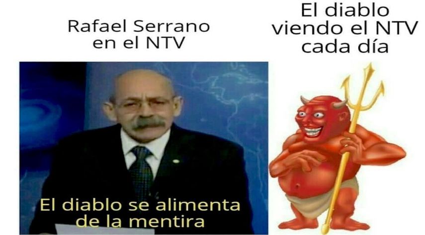 Un meme del locutor cubano Rafael Serrano y el diablo.&nbsp;