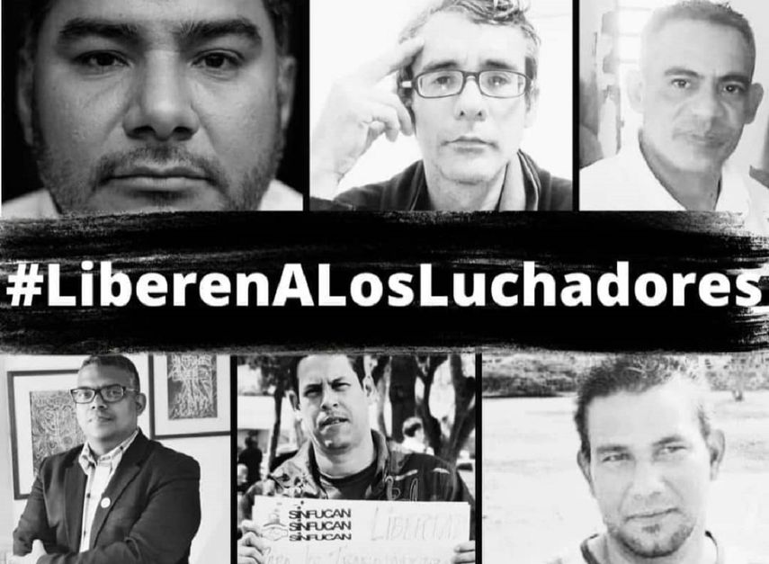 Los dirigente detenido Alcides Bracho, Néstor Astudillo, Reynaldo Cortés, Alonso Meléndez y Gabriel Blanco; y el abogado Emilio Negrín.&nbsp;