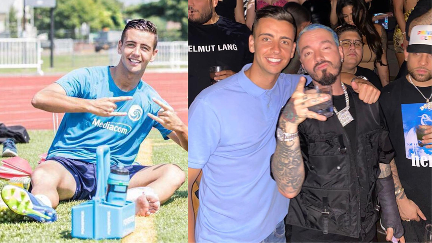 Jesús Álvarez Riesco en su etapa de futbolista, y a la derecha en un evento junto a J Balvin.&nbsp;