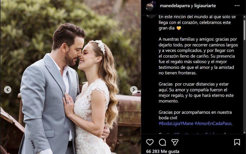 La ceremonia civil fue solo el primer capítulo de este enlace, ya que Mane de la Parra y Ligia Uriarte celebraron su boda religiosa dos días&nbsp;