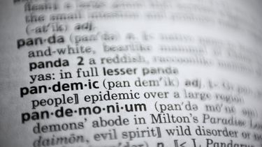 En esta foto del sábado 21 de noviembre de 2020, la palabra pandemic (pandemia) en un diccionario en Washington. El Merriam-Webster y dictionary.com declararon pandemia como la palabra del año.