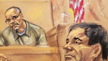 Dibujo de un momento del juicio, en Nueva York, al narcotraficante mexicano Joaquín El Chapo Guzmán.