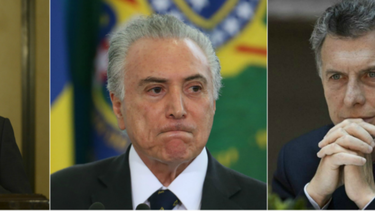 Los mandatarios Juan Manuel Santos (Colombia), Mauricio Macri (Argentina) Michel Temer (Brasil)&nbsp;