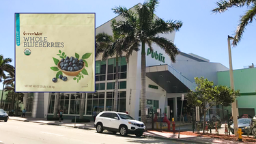 Fachada de un Publix en Miami-Dade y empaque del producto retirado de las tiendas de esa cadena.