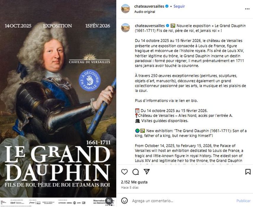 Flyer de la exposición El Gran Delfín del Palacio de Versailles en París, Francia.&nbsp;