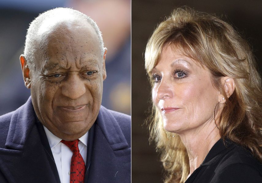 Bill Cosby llega a su juicio por abuso sexual en Norristown, Pensilvania el 20 de abril de 2018, izquierda, y Judy Huth en una conferencia de prensa fuera de las oficinas de la Divisón Wilshre del Departamento de Policía de Los Angeles en Los Angeles el 5 de diciembre de 2014.&nbsp;