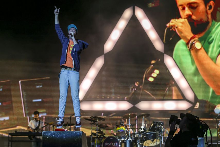 Dan Smith, vocalista de la banda británica de rock indie Bastille, actúa en el festival Rock in Rio, cuya edición actual se celebra en Lisboa, Portugal.&nbsp;