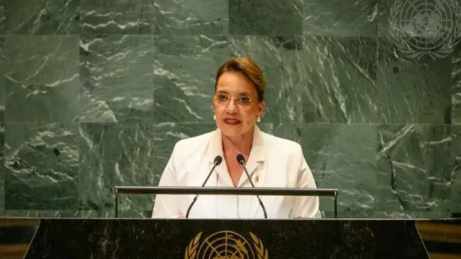 La presidenta de Honduras, Xiomara Castro, durante la 79ª Asamblea General de Naciones Unidas