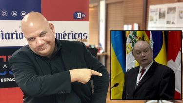 Juan Juan Almeida señala una imagen del ministro de Comercio Exterior e Inversión Extranjera de Cuba, Rodrigo Malmierca.