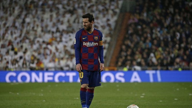 El delantero argentino Lionel Messi del Barcelona ,en el partido contra el Real Madrid por La Liga Espa&ntilde;ola, el domingo 1 de marzo de 2020.