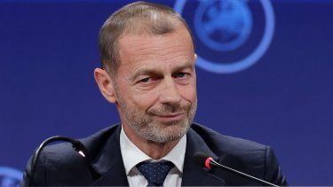 El presidente de la UEFA, Aleksander Ceferin, habla durante una conferencia de prensa, el 3 de abril de 2025.