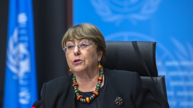 &nbsp;La alta comisionada de Naciones Unidas para los Derechos Humanos, Michelle Bachelet, durante una conferencia de prensa en la sede europea de la ONU en Ginebra, Suiza, el 9 de diciembre de 2020.&nbsp;