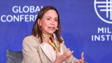 María Corina Machado reiteró que se deben acelerar las elecciones en Venezuela, pero respetando el plan de Trump. (AFP)