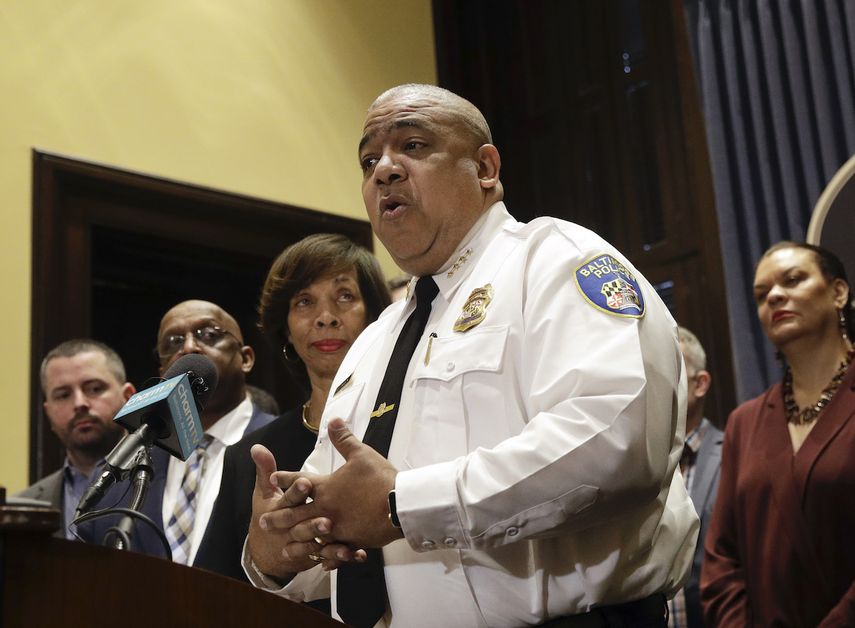 En esta imagen del 11 de febrero de 2019, el comisionado interino del Departamento de Polic&iacute;a de Baltimore, Michael Harrison, durante su conferencia de prensa de presentaci&oacute;n en Baltimore.