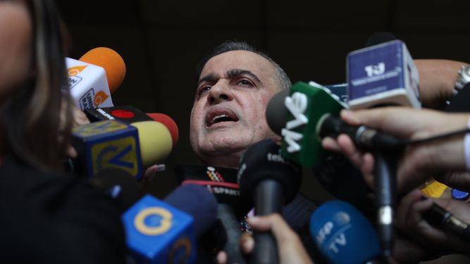 El&nbsp;fiscal&nbsp;general del régimen de Nicolás Maduro, Tarek Saab, ofrece una rueda de prensa este martes en la sede del Tribunal Supremo de Justicia en Caracas.