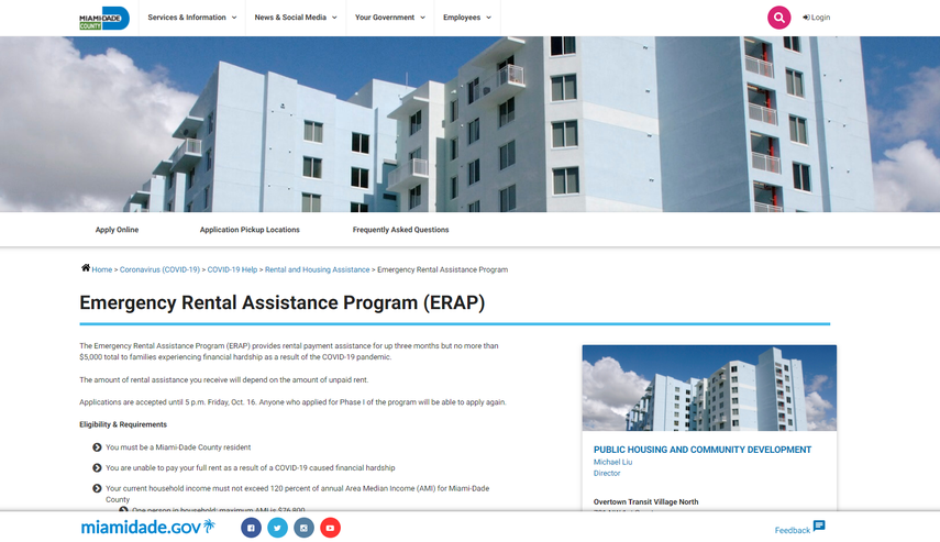 El Gobierno condal de Miami-Dade habilita un portal en Internet para solicitar la ayuda.