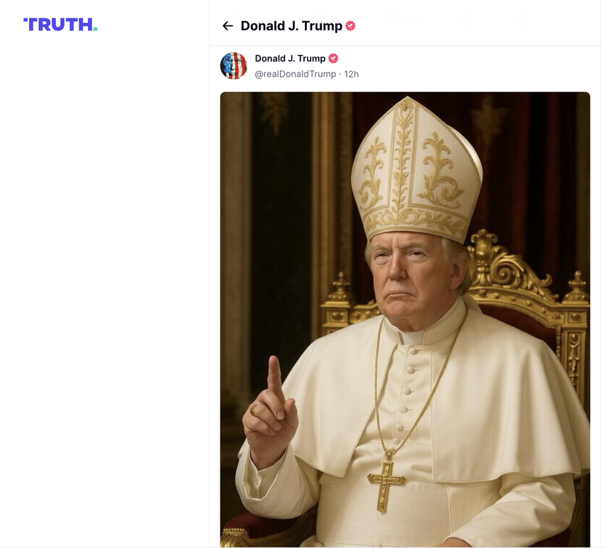 Publicación de Trump vestido como Papa, en la red Truth Social.&nbsp;