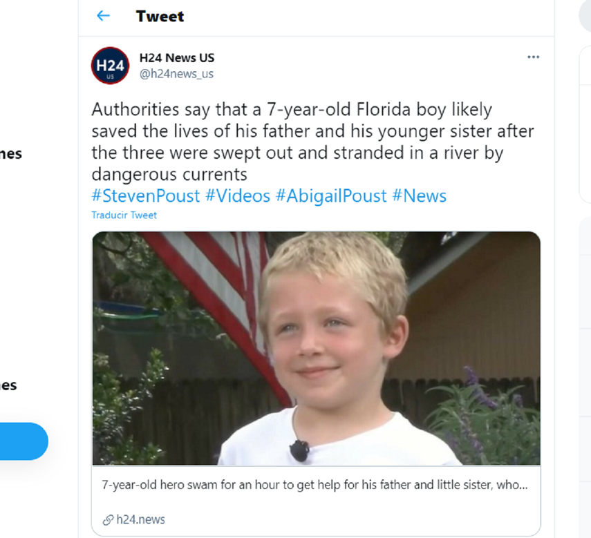 Chase Poust, un niño de 7 años, se convirtió en un héroe al nadar una hora para buscar ayuda y salvar a su padre y hermana.&nbsp;