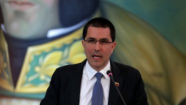 Jorge Arreaza, canciller del régimen de Nicolás Maduro en Venezuela, ofrece declaraciones en el ministerio de Exteriores, en Caracas.