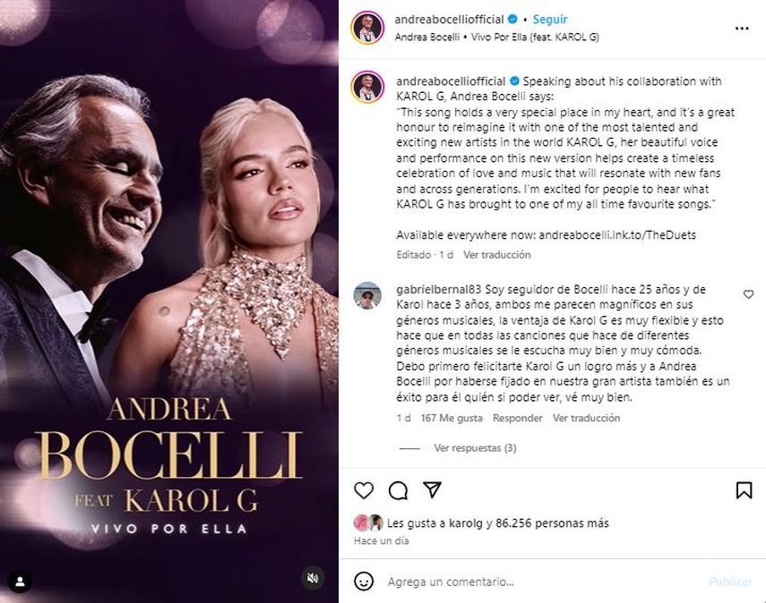 Andrea Bocelli y Karol G.