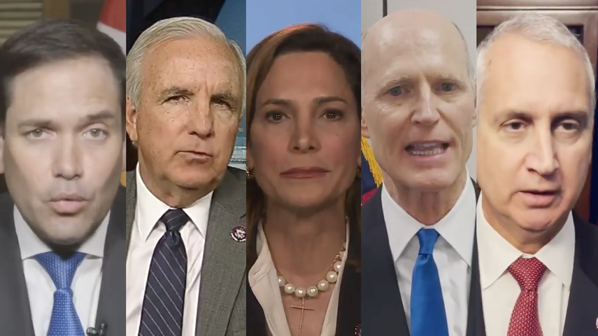 De izquierda a derecha, los legisladores Marco Rubio, Carlos Giménez, María Elvira Salazar, Rick Scott y Mario Díaz-Balart. 