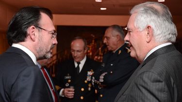 El canciller mexicano Luis Videgaray y el secretario de Estado de EEUU Rex Tillerson el 02FEB18 en Ciudad de México.&nbsp;
