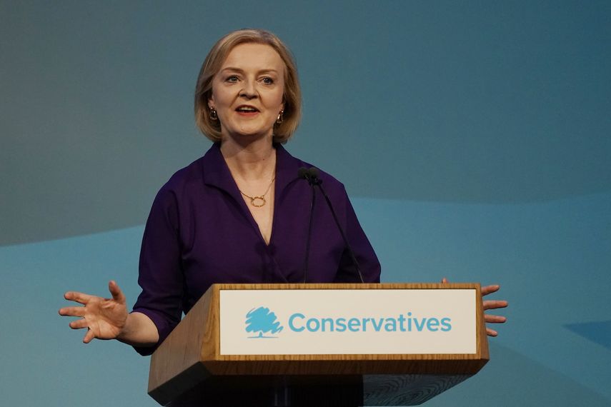 Liz Truss da un discurso después de ganar el concurso de liderazgo del Partido Conservador en el Queen Elizabeth II Centre de Londres, el lunes 5 de septiembre de 2022. Truss se convertirá en la nueva primera ministra de Gran Bretaña.