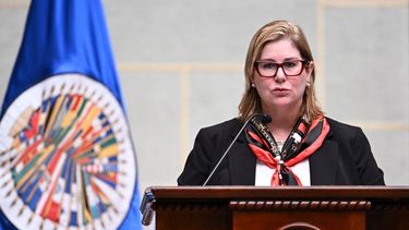 La costarricense Nancy Hernández López, presidenta de la Corte Interamericana de Derechos Humanos, pronuncia un discurso durante la inauguración del 176º período ordinario de sesiones de la Corte Interamericana de Derechos Humanos en el Palacio de la Cultura de la Ciudad de Guatemala, el 19 de mayo de 2025.&nbsp;