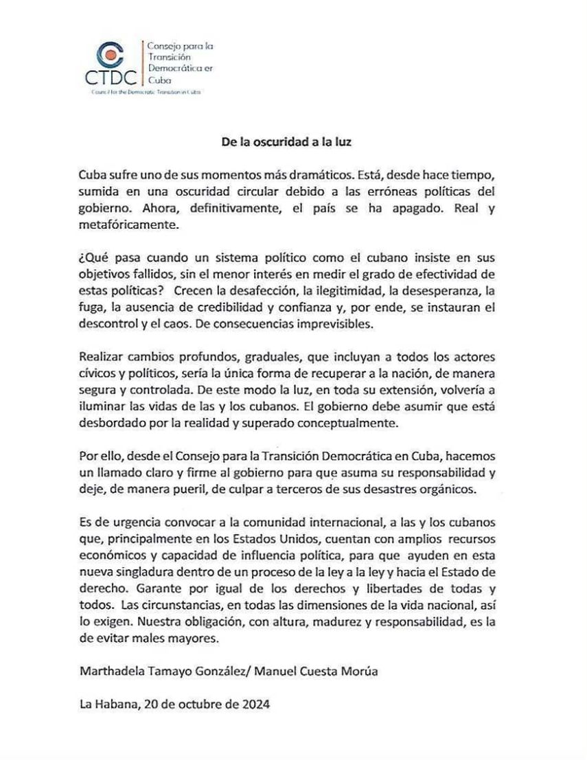 Comunicado del Consejo para la Transición Democrática. Comunicado del Consejo para la Transición Democrática.