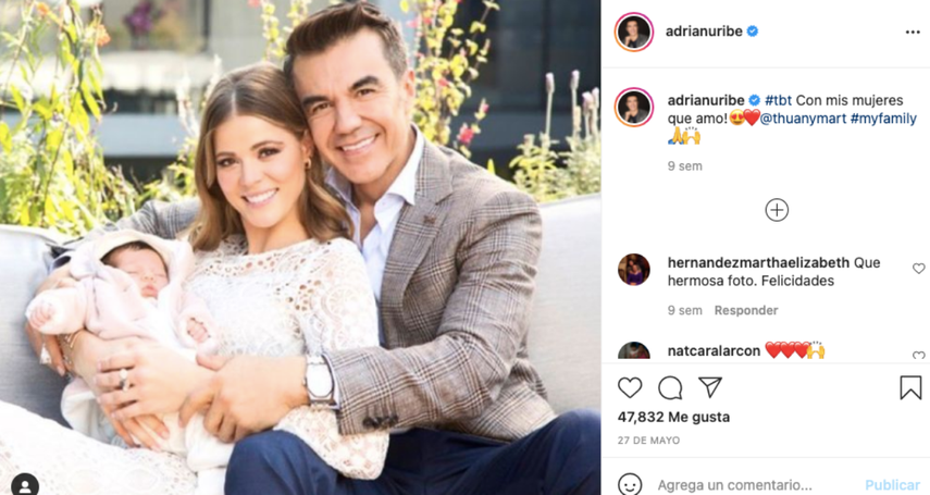 Adrián Uribe con su esposa e hija.&nbsp;