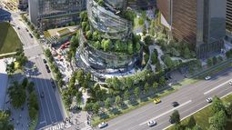 Esta concepción artística facilitada por Amazon muestra lo que será la estructura principal para la la 2da sede de la compañía que será construida en Arlington, Virginia, una torre en forma helicoidal.&nbsp;