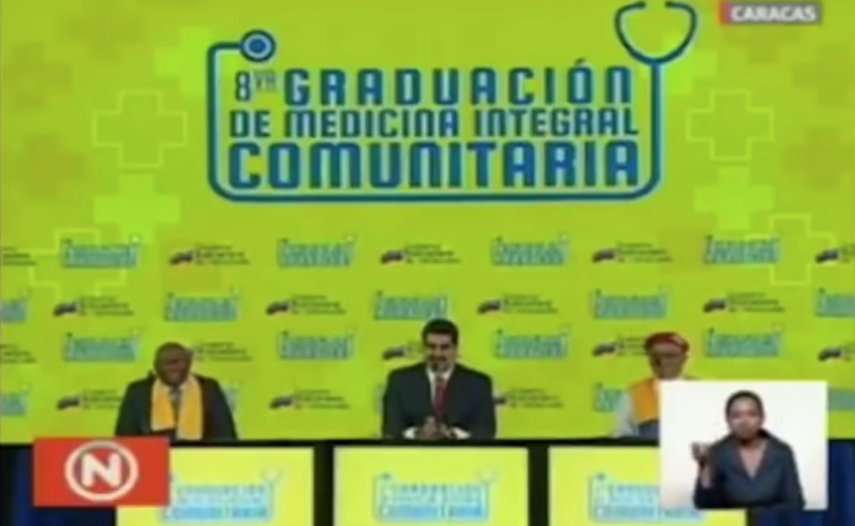 Maduro en una graduación de Medicina Integral Comunitaria, el jueves 9 de mayo de 2019.&nbsp;