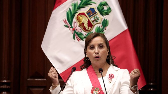 La presidenta peruana Dina Boluarte entrega su Mensaje anual a la Nación en el Día de la Independencia, en el Congreso en Lima, Perú.&nbsp;