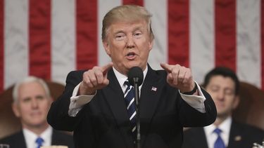 El presidente Donald Trump durante su primera intervención ante el Congreso en pleno.&nbsp;
